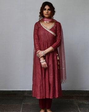 embellished angrakha kurta set