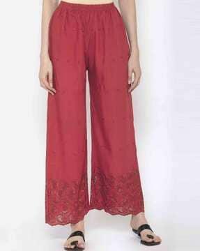 embellished ankle length relaxed fit palazzos