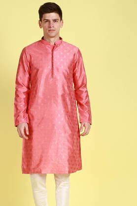 embellished art silk regular fit men's kurta - pink