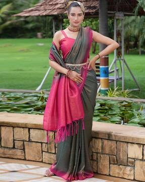 embellished art silk saree with border