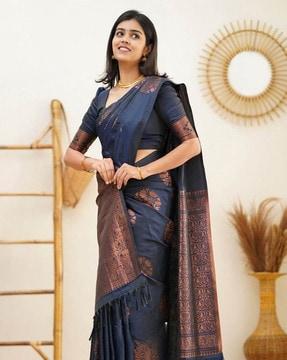 embellished banarasi woven silk saree with tassels