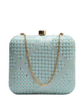 embellished bead clutch with chain sling