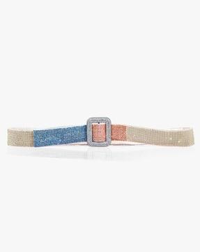 embellished belt with buckle closure