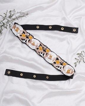 embellished belt with button closure