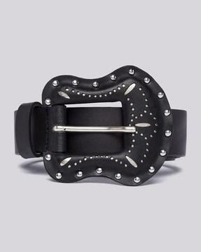 embellished belt with tang buckle closure
