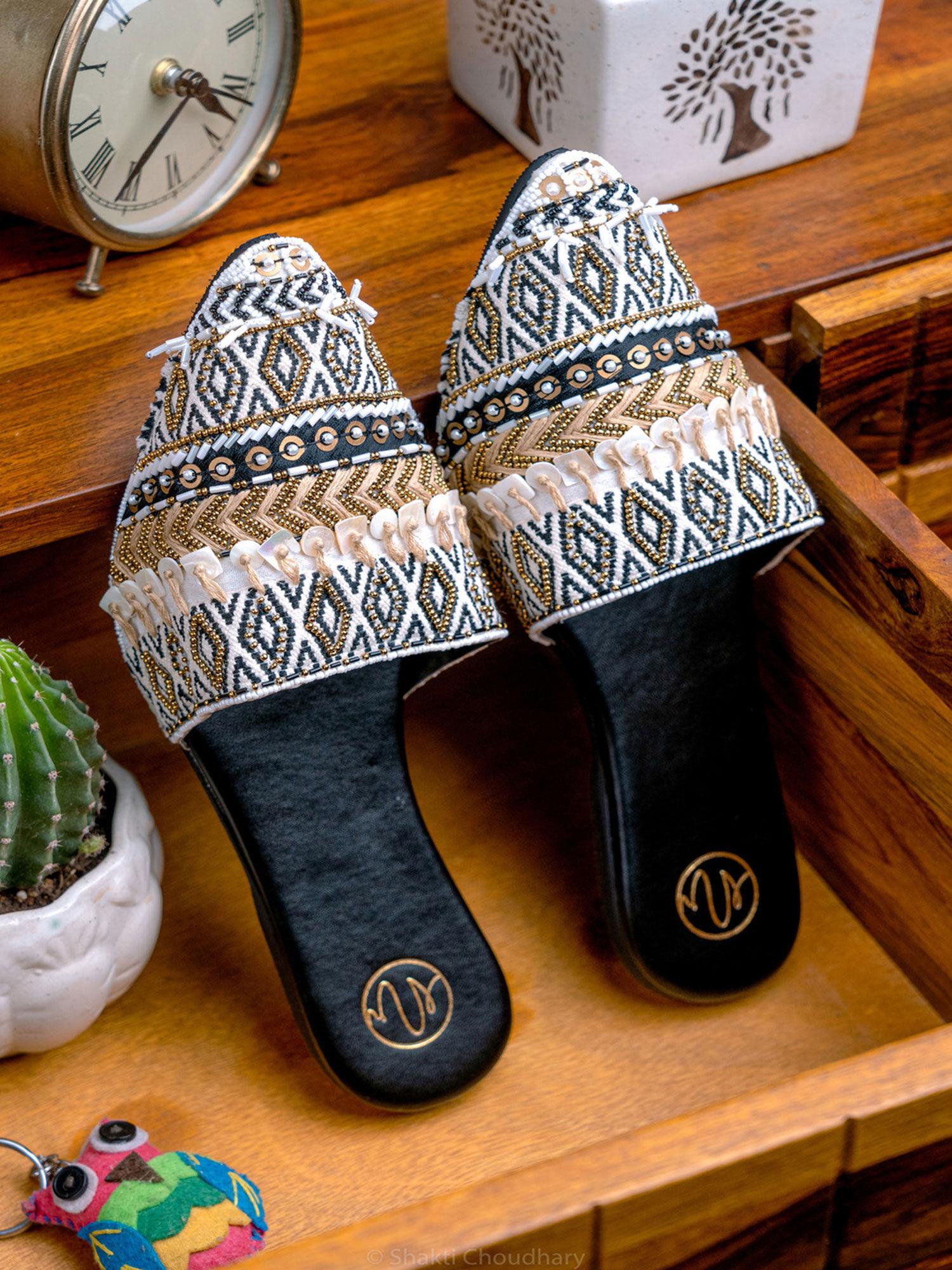 embellished black mules