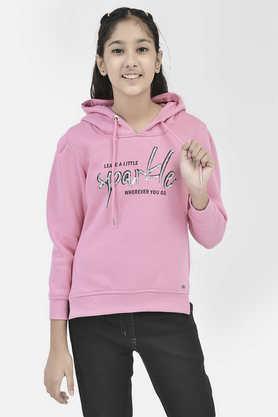 embellished blended fabric regular fit girls sweatshirt - pink