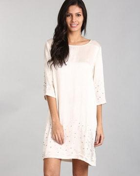 embellished boat-neck shift dress