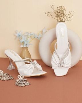 embellished bow-strap spool heels