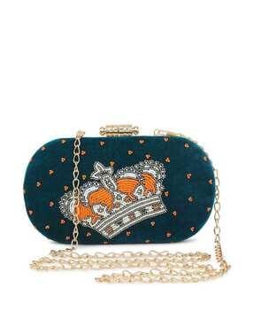 embellished box clutch with chain strap