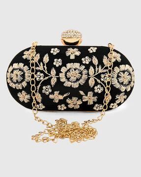 embellished box clutch with detachable chain strap