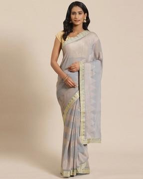 embellished brasso lace border saree with blouse piece