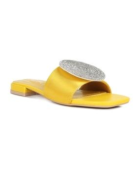 embellished brooch slip on sandals