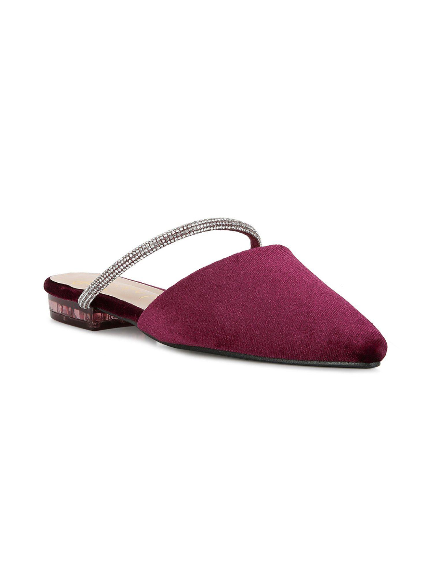 embellished burgundy mules