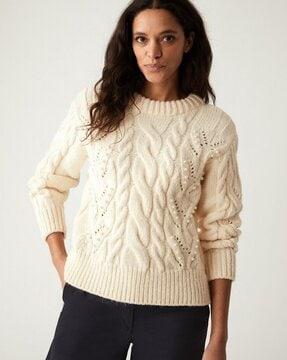 embellished cable knit crew-neck jumper