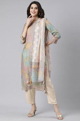 embellished calf length modal woven women's kurta set - multi