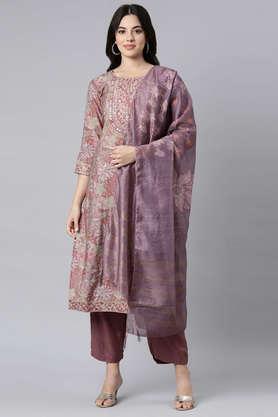 embellished calf length modal woven women's kurta set - pink