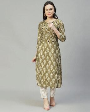 embellished calf-length straight kurta