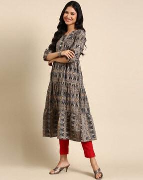 embellished checked print anarkali kurta