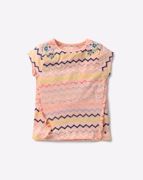 embellished chevron print top with ruffle panels