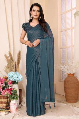 embellished chiffon party wear women's saree - teal