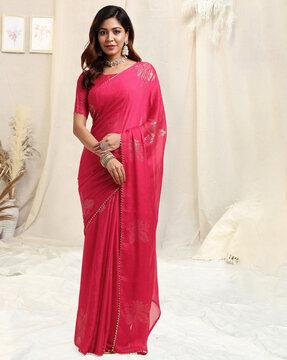 embellished chiffon saree with blouse set