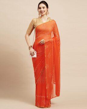 embellished chiffon saree with contrast border