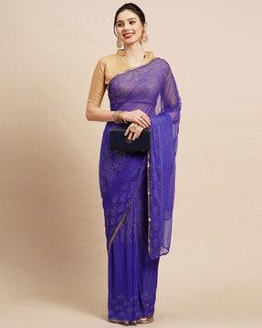 embellished chiffon saree with contrast border