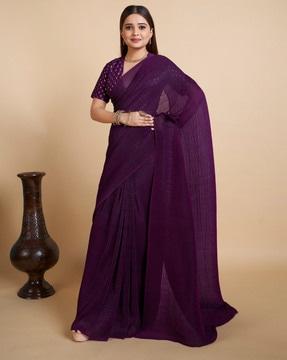 embellished chiffon saree with foil work