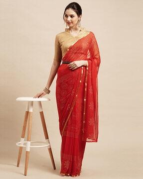 embellished chiffon saree with lace border
