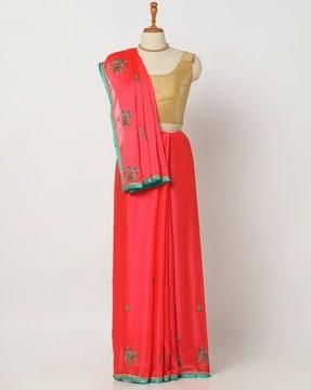 embellished chiffon saree with lace border