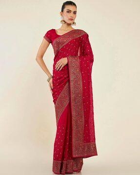 embellished chiffon saree with lace border