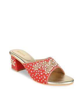 embellished chunky heeled sandals