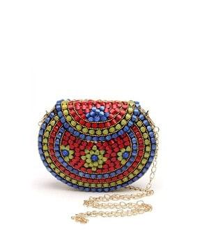 embellished clutch bag with detachable chain strap