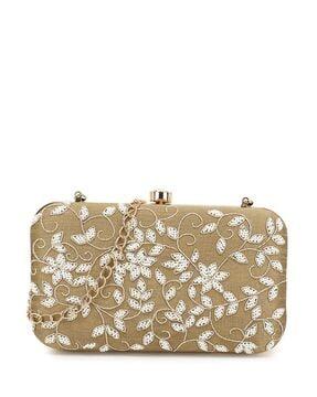 embellished clutch with chain strap