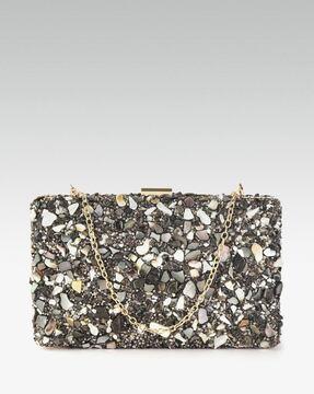 embellished clutch with chain strap