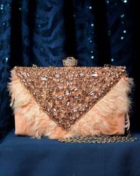 embellished clutch with chain strap