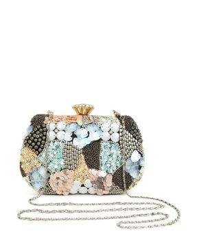 embellished clutch with detachable chain