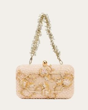 embellished clutch with detachable chain