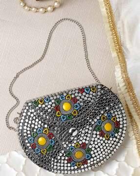 embellished clutch with shoulder chain