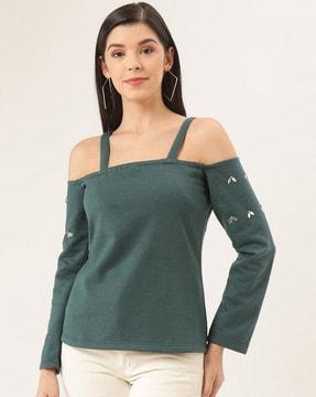 embellished cold-shoulder sleeves sweatshirt