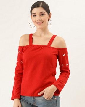 embellished cold-shoulder sleeves sweatshirt