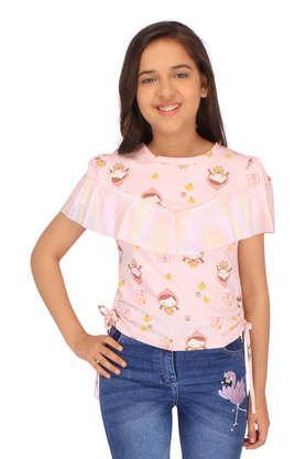 embellished cotton blend round neck girls crop top - pink