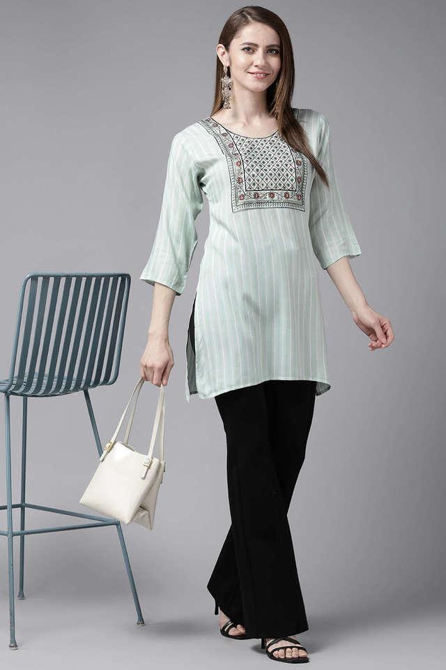 embellished cotton boat neck womens casual wear kurti