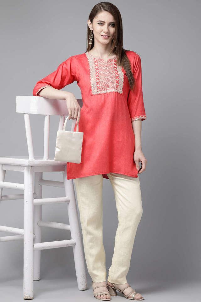 embellished cotton boat neck womens casual wear kurti