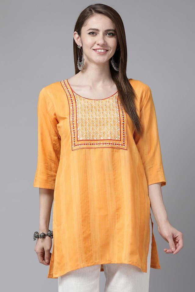 embellished cotton boat neck womens casual wear kurti