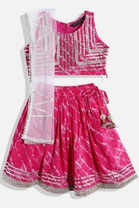 embellished cotton regular fit girls lehenga choli dupatta set - magenta