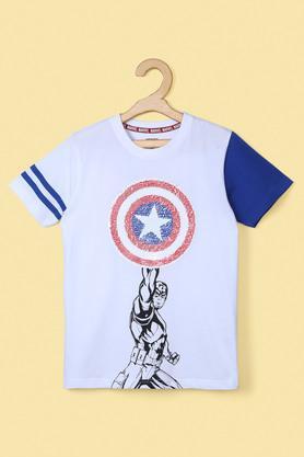 embellished cotton round neck boy's t-shirt - white