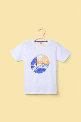 embellished cotton round neck boy's t-shirt - white