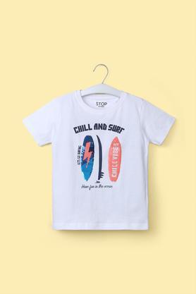 embellished cotton round neck boy's t-shirt - white